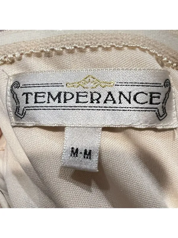 Temperance Dress M Beaded Sequin Strapless Cream Y2K Pom Bride Wedding Cocktail - Image 6