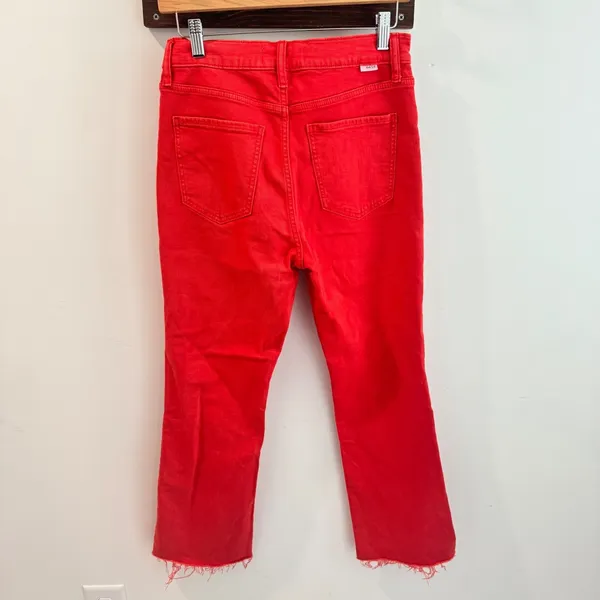 Daze Denim Just Right High Rise Straight Leg Jeans Cherry Red Raw Hem Size 27 - Image 4