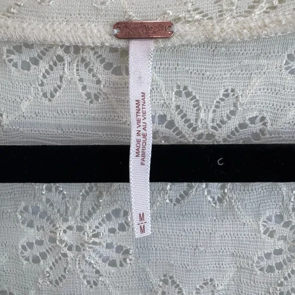 Free People Ivory Lace Tunic Top Medium Floral Sheer Long Sleeve Boho Festival - Image 4
