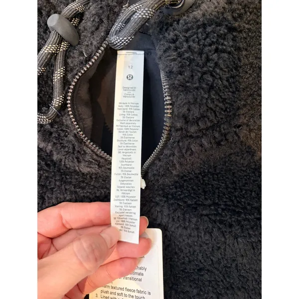 Lululemon Textured Fleece 1/2 Zip Hoodie Women 12 Black LW3FLRS NWT Plush Cozy - Image 11