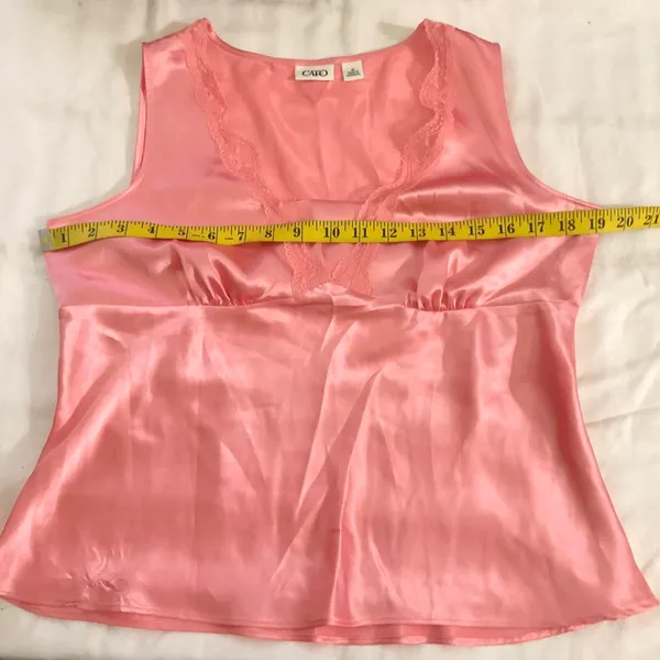 2000s Y2K Coquette Pink satin camisole sleeveless blouse with lace detailing V-neck lingerie style top Excellent condition measurement in pics-Size 12/L - Image 3