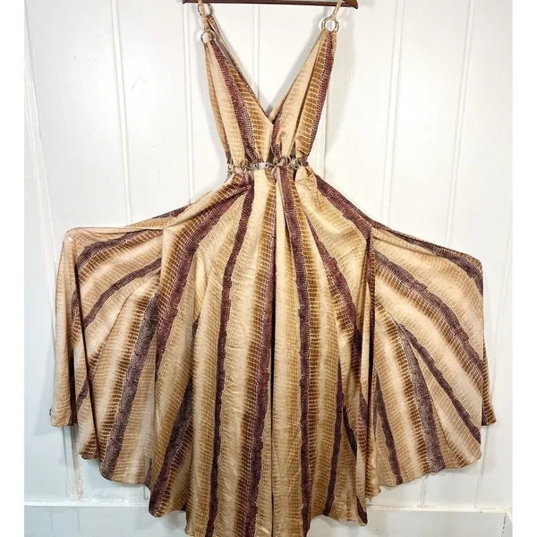 ASOS Boho Maxi Halter Chain Waist Reptile Snake Print Side Splits Dress Sz 8 - Image 2