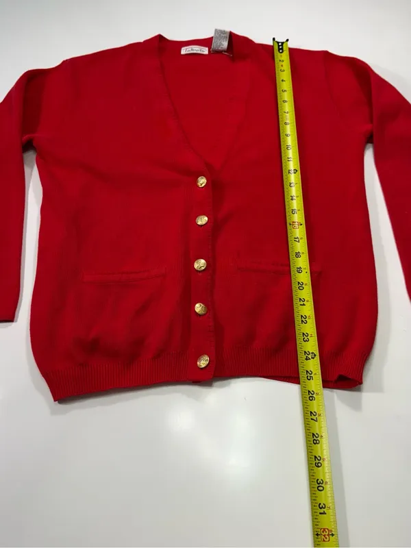 Talbots Red Gold-Button V-Neck Cardigan Size Medium - Image 3