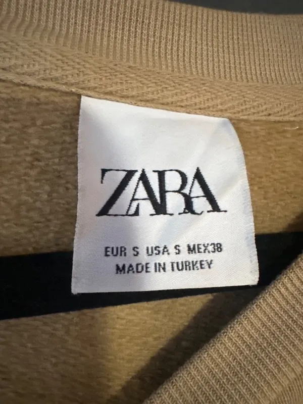 Zara S Tan Plaid Pocket Sweatshirt Colorblock Crewneck Preppy Academia - Image 3