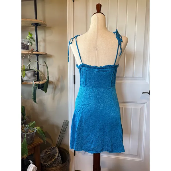 ZARA Blue Leopard Print Ruffle Spaghetti Strap Mini Dress Size M‎ - Image 2