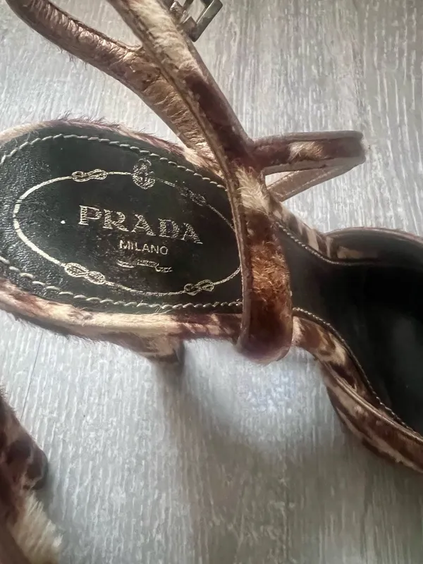 Vintage Prada calfskin leopard print peep toe slingbacks - Image 2