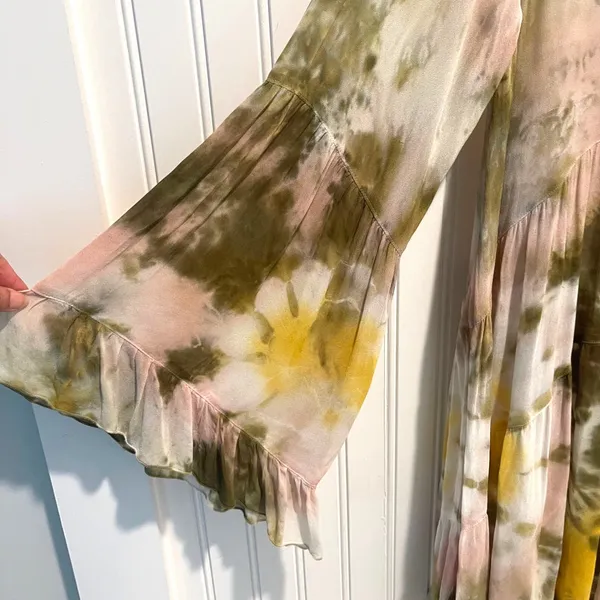 Young Fabulous & Broke Tie Dye‎ Mini Dress Womens Small Yellow Boho Bell Sleeve - Image 7