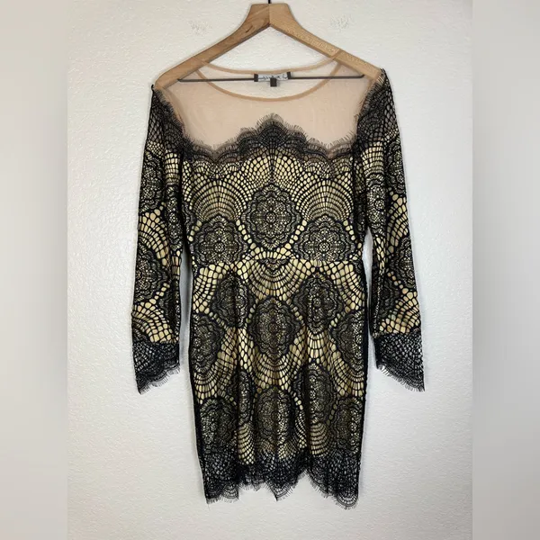 For Love & Lemons Grace Dress in Black Nude Mesh Lace size Medium $285 - Image 7