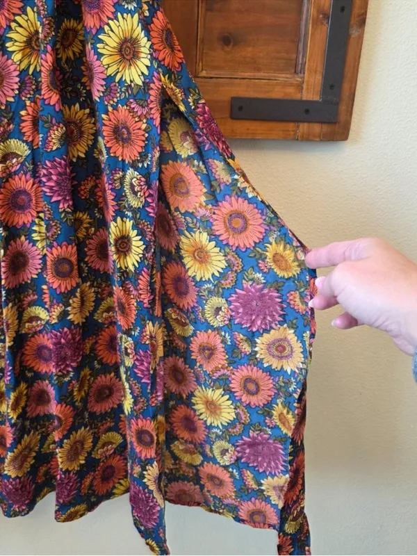 Natural Life Patti Tie-Front Maxi Dress Sunflower Floral Size M Bobo Hippie - Image 5