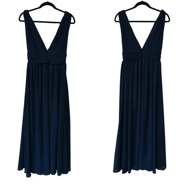 Lulus Dress Heavenly Hues Elegant Navy Blue Sleeveless Maxi Slit Size Small - Image 5