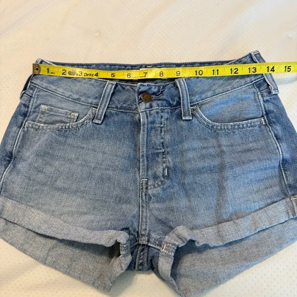 Hollister Button Fly Denim Jean Shorts Size 0 Cuffed Hem 2” Inseam 9” Rise - Image 6