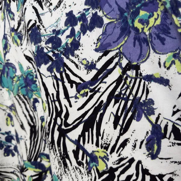 Hot Cotton Women Floral Zebra Print 3/4 Sleeve‎ Top White Purple Large Artsy - Image 6