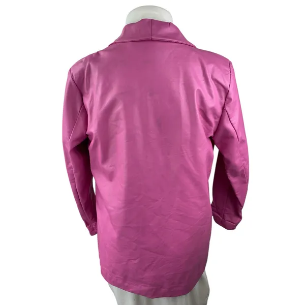 Boohoo Women's Pink Faux Leather Vegan Long Sleeve Blazer Coat Jacket Size 10 - Image 2