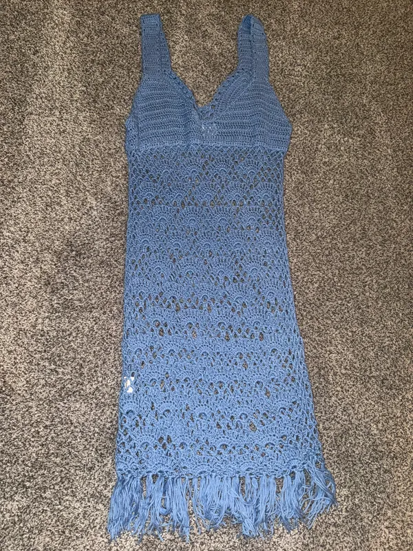 Surf Gypsy Blue Crochet Fringe Beach Cover-Up Dress - Image 2