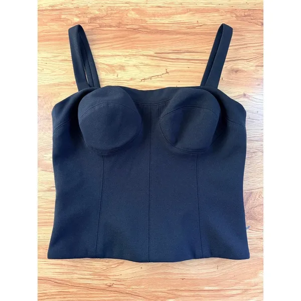 Great Jones‎ Black Bustier Crop Top Structured Corset Back Zip XS Going Out Top - Image 3