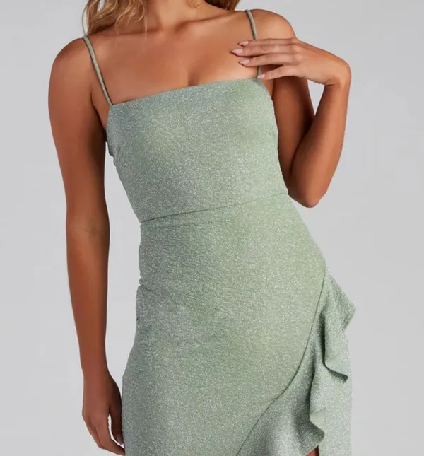 Windsor Long Green Sparkle Dress - Image 3