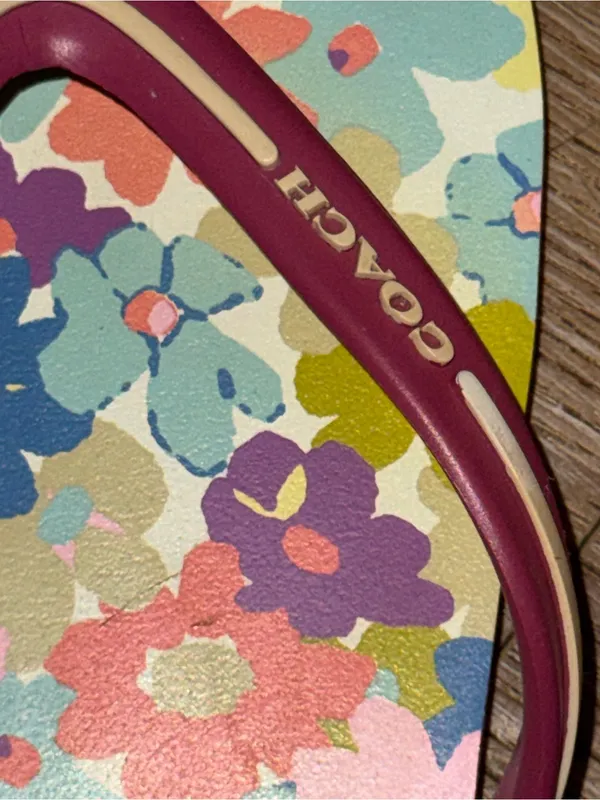 Coach Multicolor Floral Flip Flops with Pink Straps - Image 3