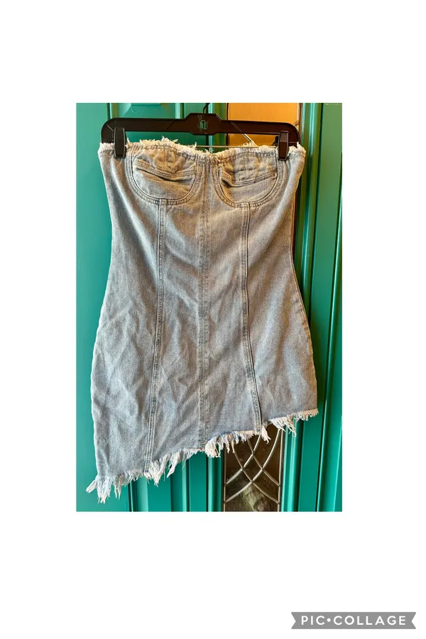 Cider Denim Corset Dress Strapless Asymmetrical Raw Hem Festival Y2K Mini Small - Image 2