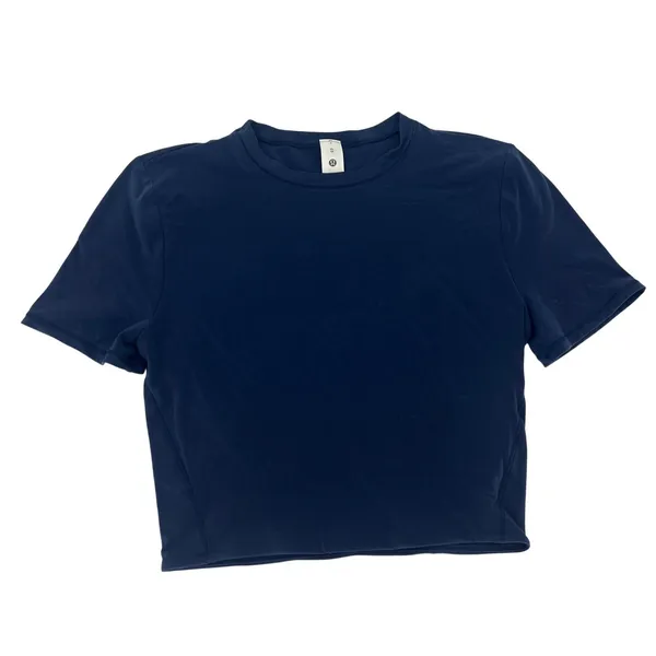 Lululemon‎ Wundermost Ultra-Soft Nulu Cropped T-Shirt Club Blue XS - Image 2