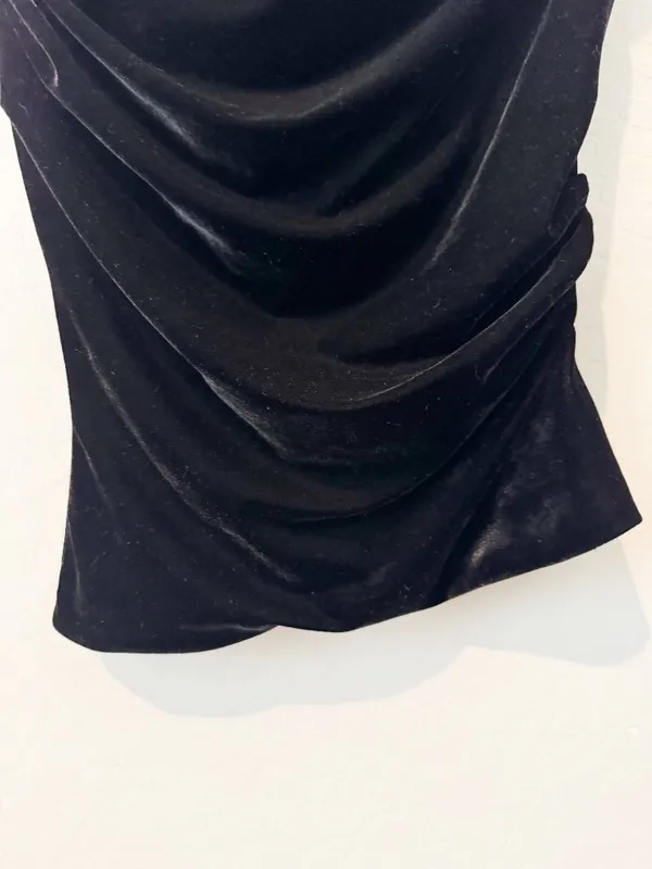 Lovers Friends Willa Top Size Small Black Velvet Asymmetric Ruched Mob Wife Chic - Image 6