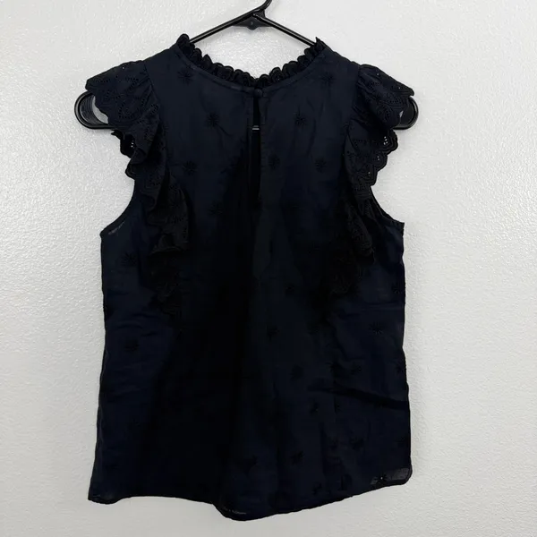 Boden Top Womens Size 6 Black Eyelet Ruffle Trim Embroidered Cotton Blouse - Image 4