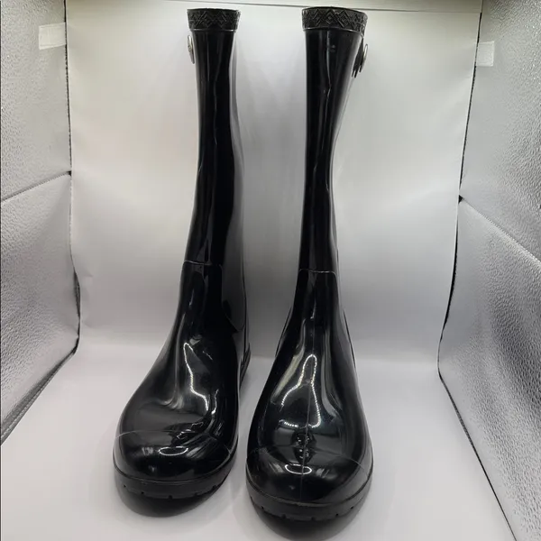 UGG Shaye Gloss Tall Rain Boots Black Waterproof Rubber Boot Size 8 - Image 5
