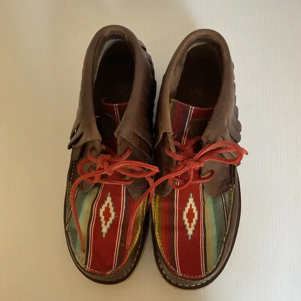 Ariat Fringe Leather Moccasin Boots Women’s 6 Western Boho Multicolor Suede - Image 9