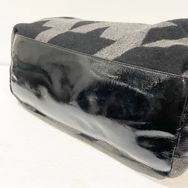 Kate Spade Black Gray Wool‎ Houndstooth Bag Large Felted - Image 4