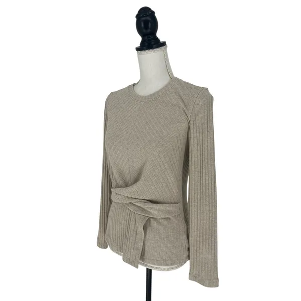 Tanya Taylor Kelsey Rib Knit Twist Front Long Sleeve Top‎ Beige M - Image 8