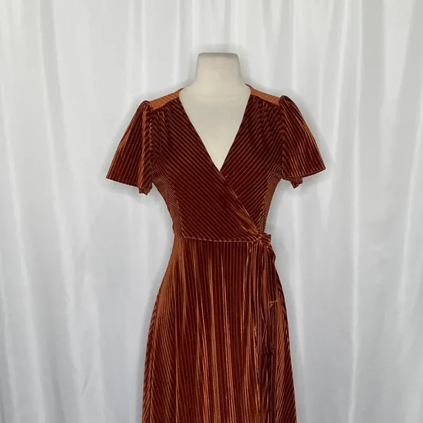 BALTIC BORN Andi Velvet High Low Maxi Dress Ribbed Party Holiday‎ Copper Rust XS - Image 4