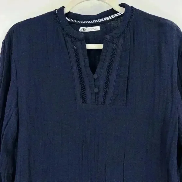 ZARA‎ Navy Lace Insert V-Neck Tunic Top Size XS - Image 7