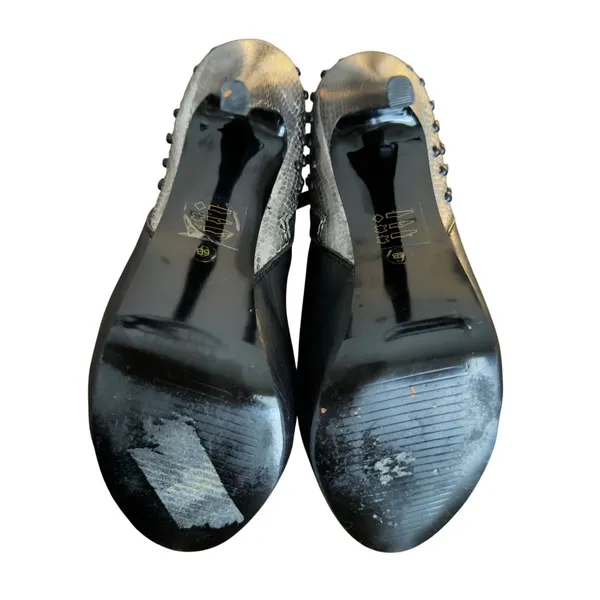 Bebe Black Leather Silver Snakeskin Studded‎ Platform Stiletto Ankle Boots 6B - Image 6