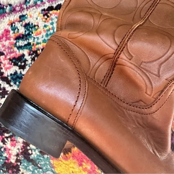 Coach Vivica Italian Leather Logo Embossed Riding Boots - Image 3