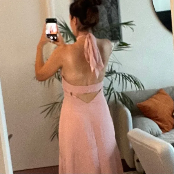 Revelry Athena maxi Gown Dress pink size 4 open back high crisscross neck - Image 5