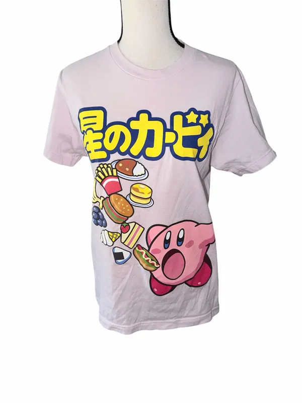 Kirby Anime Japanese Kanji Pink Graphic Short Sleeve T-Shirt Size Medium - Image 2