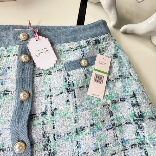 🦋NWT Nanette Lepore Tweed & Denim Button-Front Mini Skirt (Size Large)🦋 - Image 16