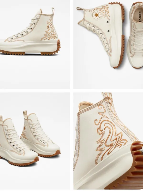 Converse Cream High-Top Sneakers with Tan Stitching - Image 2