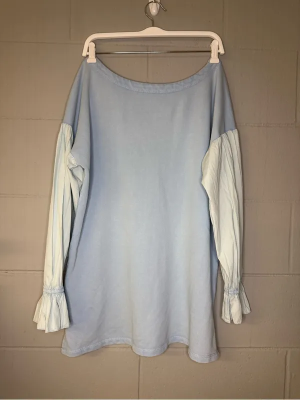 Pilcro Anthropologie Mixed Media Puff Sleeve Sweatshirt in Light Blue Sz Medium - Image 6
