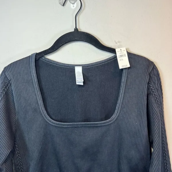Offline By Aerie Seamless Cable Square Neck Ribbed Shirt Black Fall Sport NEW XL - Image 5