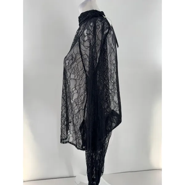 NA-KD Black Lace Blouse 36 US Small 4 Sheer Romantic Grunge Whimsigoth Layering - Image 5