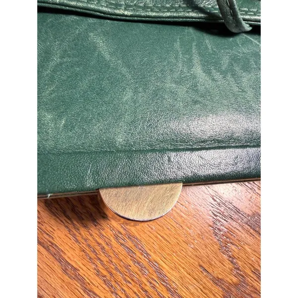 Vintage Ganson Emerald Green Leather Crossbody Bag Kiss Lock Frame Retro‎ 80s - Image 11