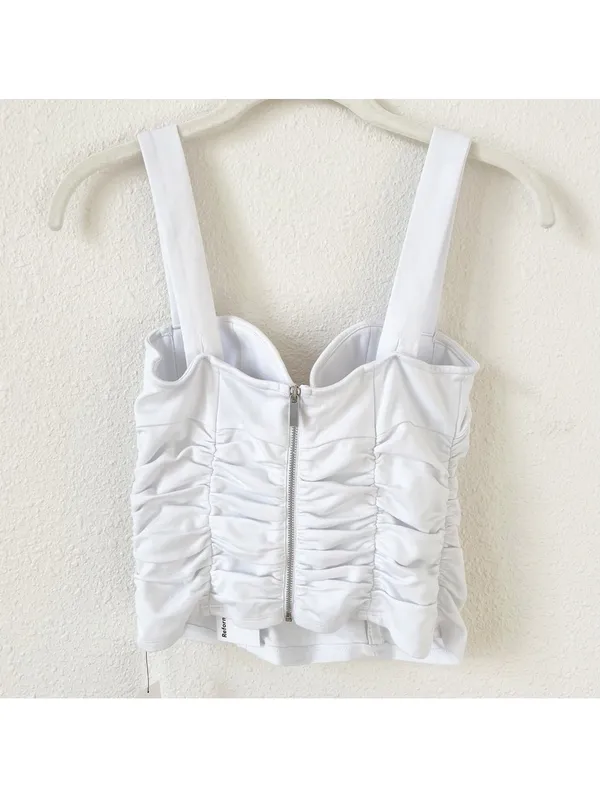 Reformation Linnea Knit Top White Size XS Corset Ruched Neutral Sweetheart - Image 2