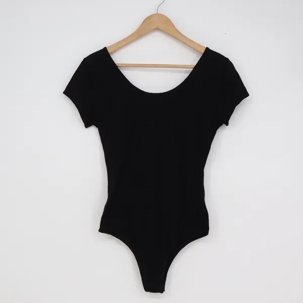 Active Basic Womens Black Short Sleeve Scoop Neck Bodysuit Size M - Image 4