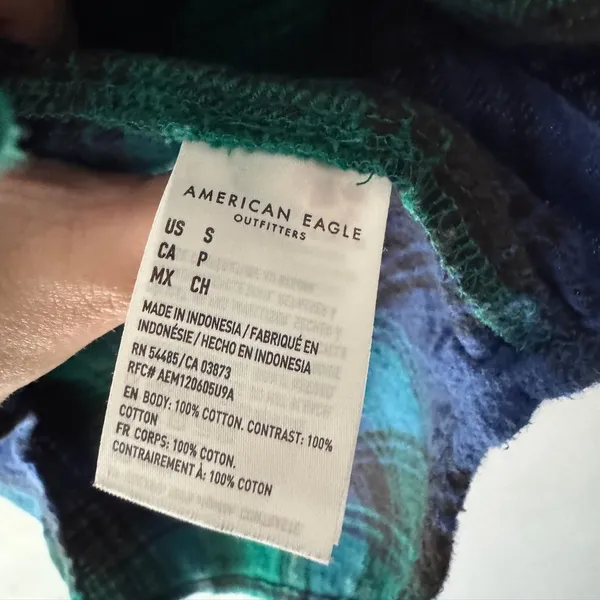 American‎ Eagle Women's Green and Blue Plaid Button Down Shirt 100% Cotton - Image 5