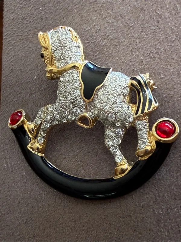 Vintage Crystal Rocking Horse Brooch pin - Image 3