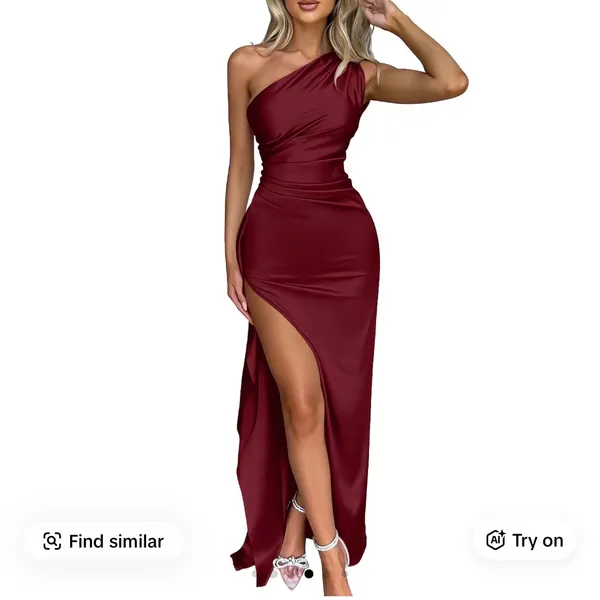 One Shoulder Satin Formal Dress Red - Image 5