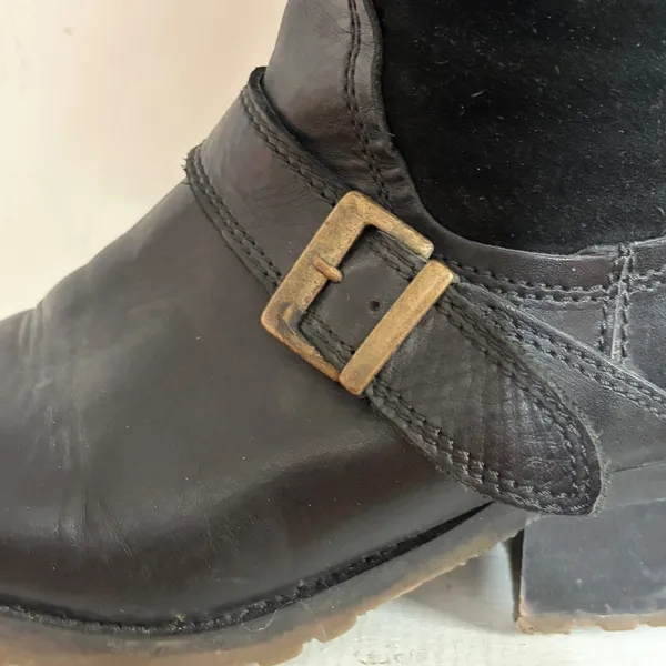 Fabianelli Black Leather Suede Tall Moto Boots Buckle Detail G186 Euro 37 - Image 5