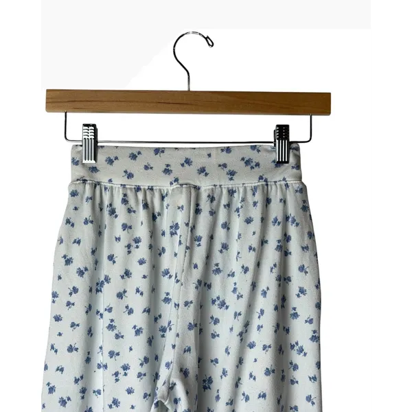 Hollister Pajama Pants Women XS White Blue Floral Wide Leg Loungwear Boho - Image 5