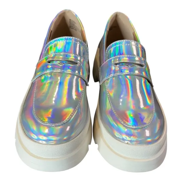 Steve Madden Lawrence Holographic Platform Loafers Chunky Silver Kids 5 Womens 7 - Image 5