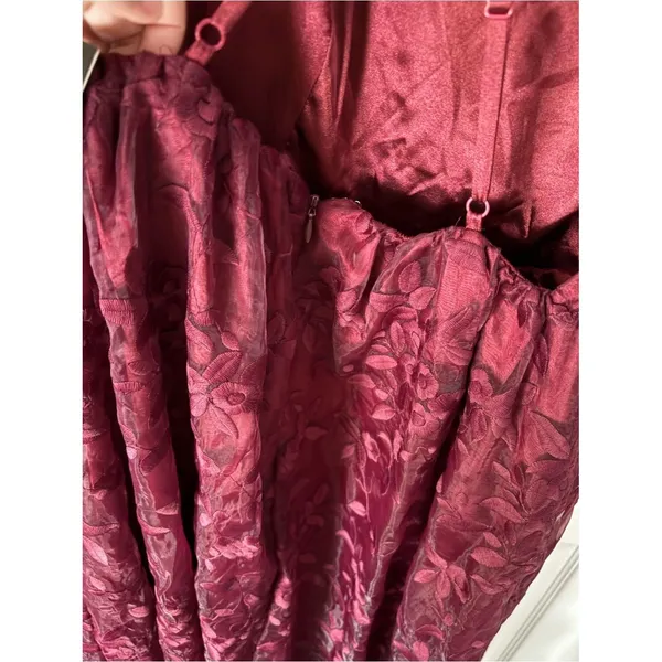 New Lulus Always With You Burgundy Floral Embroidered Organza Maxi Dress sz S - Image 14